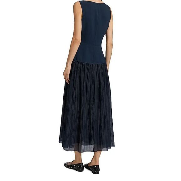 Reformation Cyra dropped waist pleated skirt dress midnight navy blue Size 12 - Picture 4 of 7